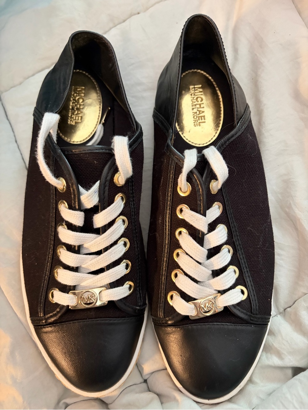 Michael Kors Black Canvas & Leather Low-Top Sneakers with White Laces